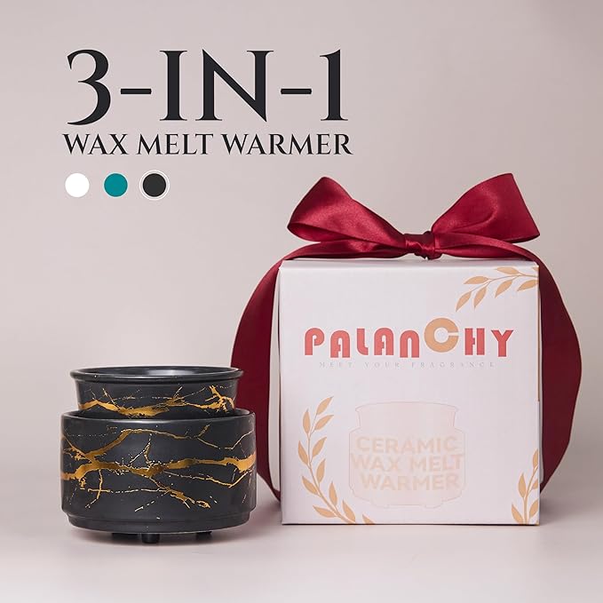 PALANCHY Wax Melt Warmer Ceramic 2-in-1 Oil Burner Electric Candle Wax Warmer Burner Melter Fragrance Warmer for Scented Waxs Home Office Bedroom Aromatherapy Gift& Decor (Green Gold)