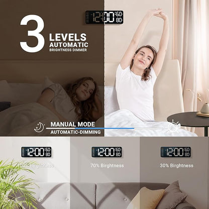 10" Digital Wall Clock: Dual Alarm Wall Mount Decor Clock for Living Room Classroom Office Desk, House Warming Gifts New Home Decor, Christmas Gift for Mom Dad Seniors Teen White