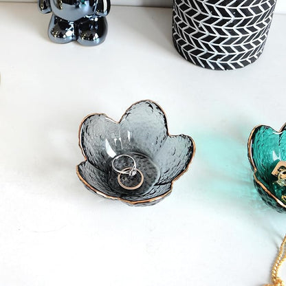 Black Flower Ring Dish Jewelry Tray, Small Glass Trinket Tray for Rings Earrings, Present for Wife Mom Daughter Women