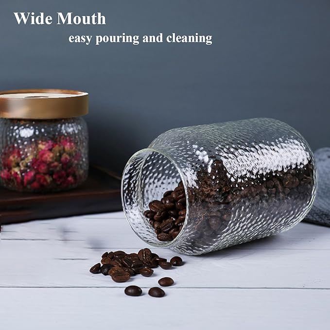 Viovian Glass Storage Jars With Wooden Lids 34 oz Anti-Slip Coffee Sugar Container Decorative Glass Canister Jar for Food Coffee Bean Candy Cookie 1000ml