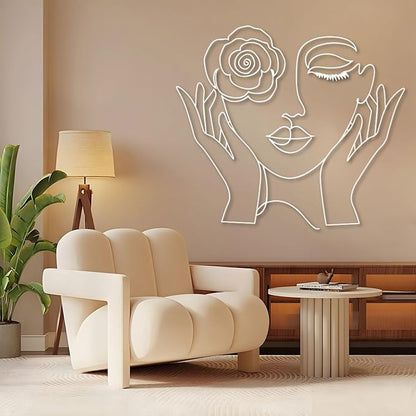 Trpiox Minimalist Woman Face Metal Wall Art, Abstract Metal Wall Art, Line Art Wall Decor for Living Room, Bedroom, Bathroom (White,39" W x 35" H / 100 x 89 cm)