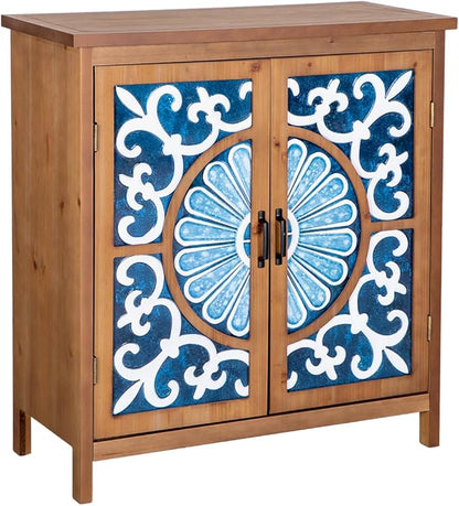 MAISON ARTS Accent Cabinet with 2 Doors, Farmhouse Decorative Storage Cabinets with Solid Wood Frame & Legs Small Sideboard Buffet Cabinet for Living Room Entryway, Blue & White