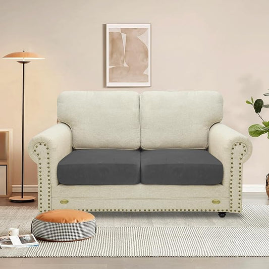 MAXIJIN Velvet Stretch Cushion Covers Couch Cushion Slipcovers Loveseat Sofa Cushion Covers for Individual Cushions with Elastic Bottom (2 Piece Loveseat Cushion Covers, Gray)