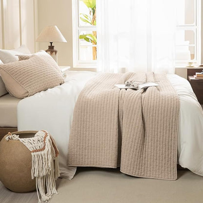 Sanracie Oversized King Bedspread (128"x120"), 100% Cotton Cross Stitch Pattern California King Coverlet Quilt Set 3Pcs Warm Taupe Colored Lightweight Extra Large King Bed Quilt for All Season