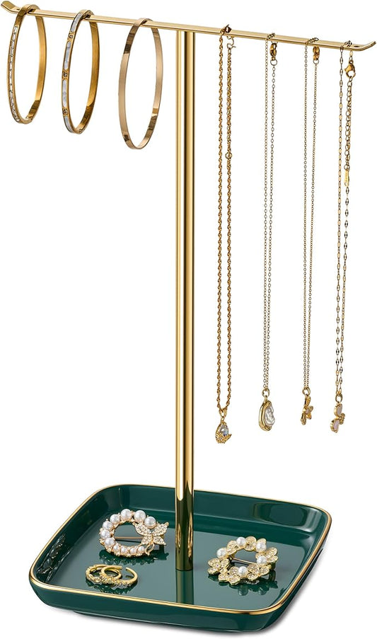 pickpiff Jewelry Holder Stand with Ceramic Base: 12" Tall Necklace Organizer Rack, Tree Design Display Storage for Necklaces, Bracelets, Rings