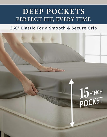 LANE LINEN 100% Egyptian Twin Bed Sheets Cotton, Soft & Comfy No Pill Fade Resistant Natural Cooling Mercerized Cotton Twin Size Sheets 15" Deep Pocket - Charcoal