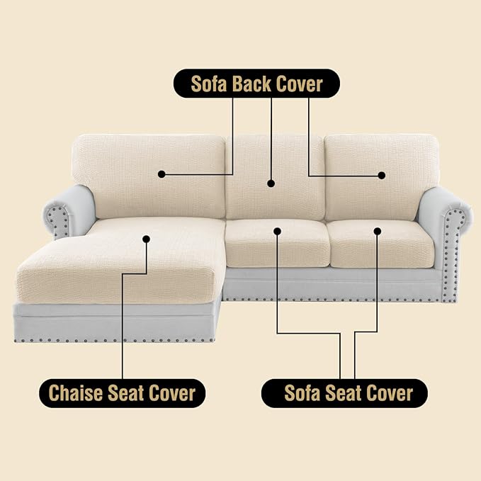 H.VERSAILTEX Super Stretch Individual Jacquard Couch Cushion Covers Furniture Protector Spandex Anti-Slip Soft Thickened Slipcovers Easy Install, (1 PC, Sofa Seat Couch Cover, Ivory)