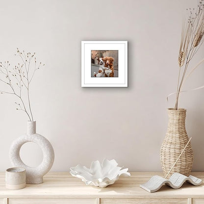 Americanflat 6x6 Picture Frame with Shatter-Resistant Glass - Use as 4x4 Frame with Mat or Display 6x6 Photo Without Mat - Streamline Collection - Square Frames for Tabletop or Wall - White