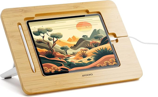 Bamboo Tablet Drawing Stand - Portable & Adjustable 5 Angles,Laptop Stands Riser, Book Reading Stand,Compatible with 9.7/10.2/10.5/10.9/11 inches