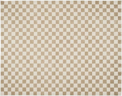 Revival Rugs Gambit 7'10"x10' Checkered Rug Washable Area Rug for Living Room Bedroom - 100% Recycled Oeko-TEX Certified, Medium Pile, Camel, Beige