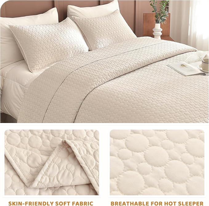 Sanracie Oversized King Quilt Bedding 128"x120",Wheat Colored 100% Cotton Cal King Quilt Bedspread Set 3Pcs Circular Quilting Super King Bedspread Coverlet Sets for All Season Lightweight Soft
