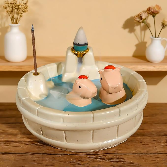 White Capybara Backflow Incense Holder - Adorable Unique Design with Waterfall Effect for Relaxation & Aromatherapy | Perfect for Energy Cleansing,Yoga,Meditation,Zen Spaces, and Altar Decor