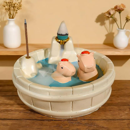 White Capybara Backflow Incense Holder - Adorable Unique Design with Waterfall Effect for Relaxation & Aromatherapy | Perfect for Energy Cleansing,Yoga,Meditation,Zen Spaces, and Altar Decor