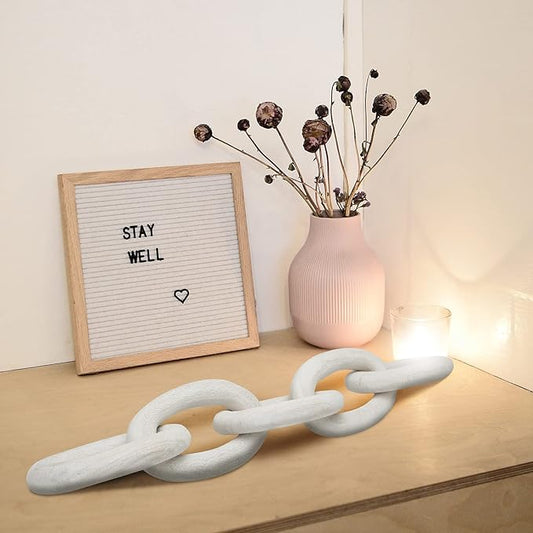 Decorative Wood Link Chain Wooden Chain Decor 5 Link Decoration for Family Party Home Office Decoration Supplies(White)