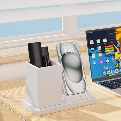 Desk Organizer with Phone Holder,White Multi-Functional Pencil Holder for Desk, Desk Organizers and Accessories for Office Art Supplies,Desk Phone Stand Charger for Desktop/Counter