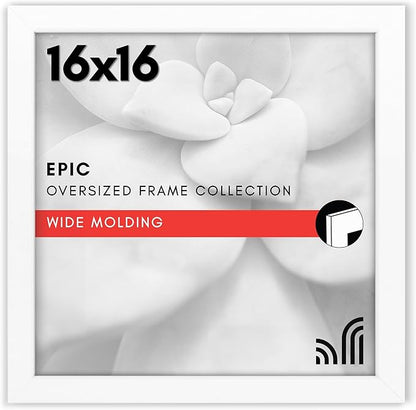 Americanflat 16x16 Picture Frame with Polished Plexiglass - Epic Collection - Square Picture Frame with Engineered Wood - Wide Photo Frames for Wall display - White