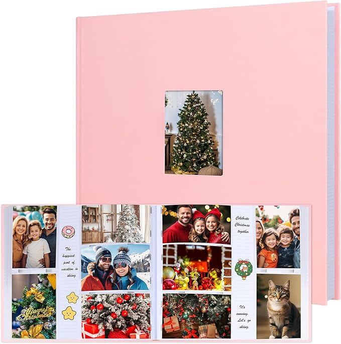 Photo Album 4x6 600 Photos with Writing Space,4 x 6 Photo Book Linen Cover with Front Window, 4x6 Picture Album 600 Photos Photo Album Book for Wedding Kids Travel Family Baby Pictures (Pink)