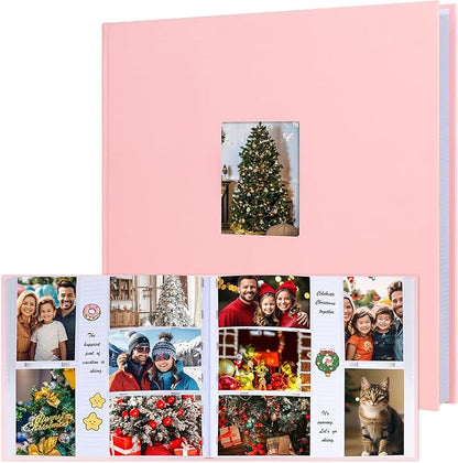 Photo Album 4x6 600 Photos with Writing Space,4 x 6 Photo Book Linen Cover with Front Window, 4x6 Picture Album 600 Photos Photo Album Book for Wedding Kids Travel Family Baby Pictures (Pink)