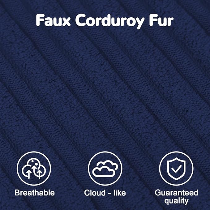 MeMoreCool Stuffed Round Pouf Ottoman Foot Rest, Soft Plush Floor Pouf Foot Stool, Corduray Footstool Footrest, Small Round Ottoman for Living Room Couch Sofa Chair, 20x15 Inch Navy