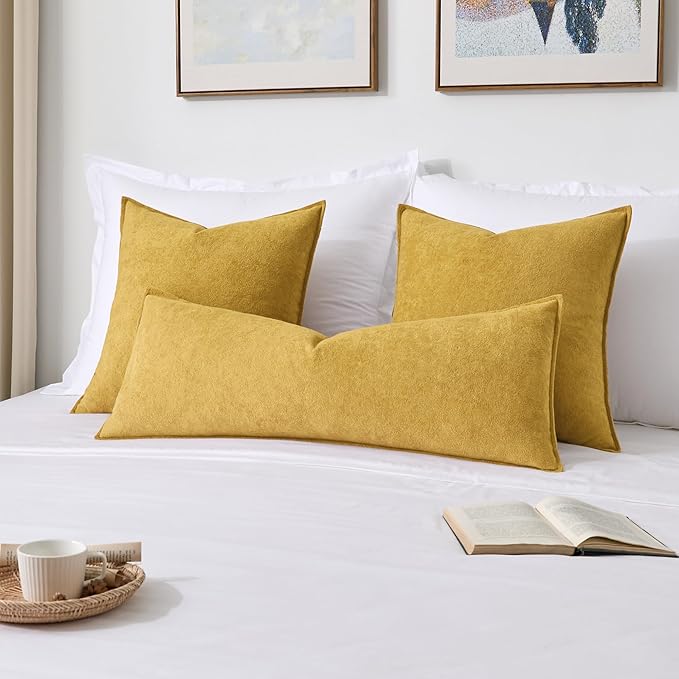 Kevin Textile 14x36 Inch Long Lumbar Cover 1 Pack Soft Boucle Textured Decorative Waterproof Rectangle Cushion Elegant Accent Pillows for Couch Sofa Chair Bed Home Decor Indoor Outdoor Mustard Yellow