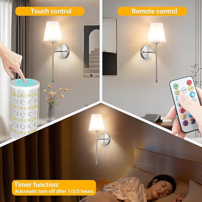 Battery Operated Wall Sconce: Peel and Stick Adhesives Stick On Non Drill Wall Light, Rechargeable Wireless Wall Lamp with Battery Corn Bulb for Bedroom Wall Decor (Gold,20inch)