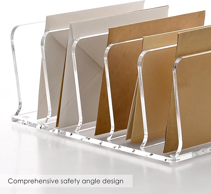 SANRUI Acrylic Mail Organizer, Clear Desk Organizer with 5 Vertical Slots, Upright Binder Divide for Notebooks, Mails, Books, Office Supplies Small File Holder for Home Office School