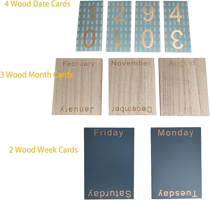 Wooden Perpetual Calendar for Desk, Metal Wood Month Date Display for Teachers, Students, Classroom, Rustic Farmhouse Office Decor, Desk Accessories (Snowflake printed)