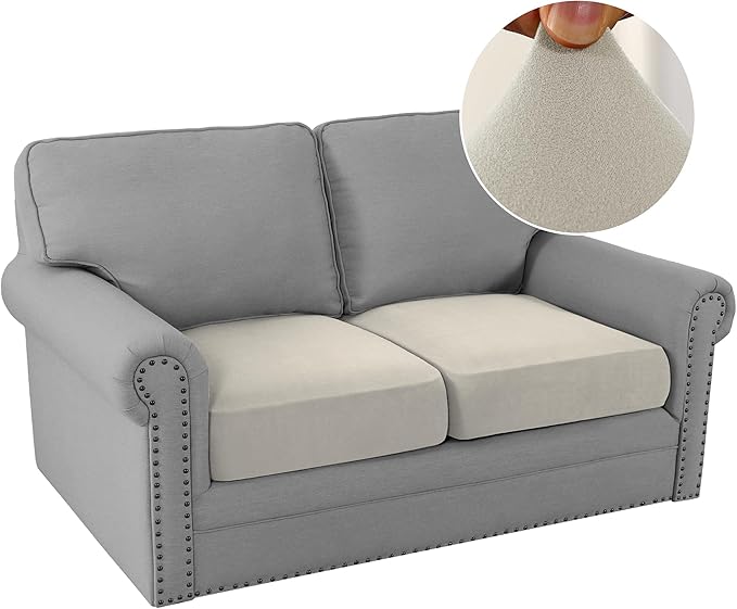 H.VERSAILTEX Fleece Couch Cushion Covers Stretch Loveseat Covers Comfortable and Durable Fabric (2 Piece Loveseat Cushion Cover, Pale Oak)