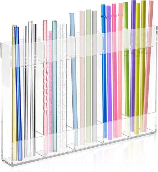 Straw Holder, Straws Organizer, Kitchen Counterware Storage Rack, Features Strong Adhesive Double-Sided Tape, Suitable for Countertops and Cabinets (Transparent)