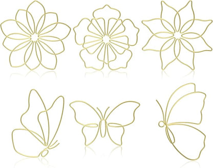 Hotop 6 Pieces Metal Butterfly Wall Decor Metal Wall Art Heart Hanging Decorations Wire Flowers Decals Decor for Kitchen Bathroom Indoor Outdoor Wedding Birthday Party(Stylish,Gold)