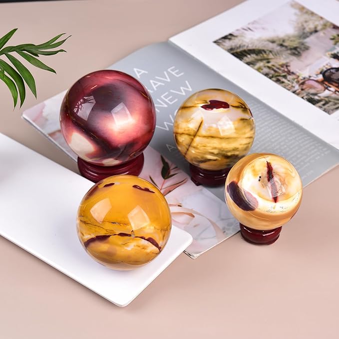 JIC Gem Natural Eggs Yolk Quartz Ball Sphere Gemstone Healing Crystal Decorative Ball with Stand Spiritual Chakra Meditation Reiki Home Office Decoration 6-7cm