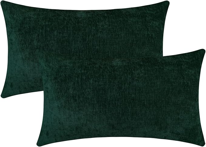 Jeneoo Hunter Green Decorative Throw Pillow Covers Soft Chenille Comfy Lumbar Couch Cushion Cases for Living Room Sofa Decor (Set of 2, 12 x 20 Inches)