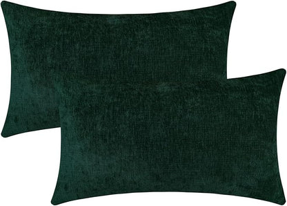 Jeneoo Hunter Green Decorative Throw Pillow Covers Soft Chenille Comfy Lumbar Couch Cushion Cases for Living Room Sofa Decor (Set of 2, 12 x 20 Inches)