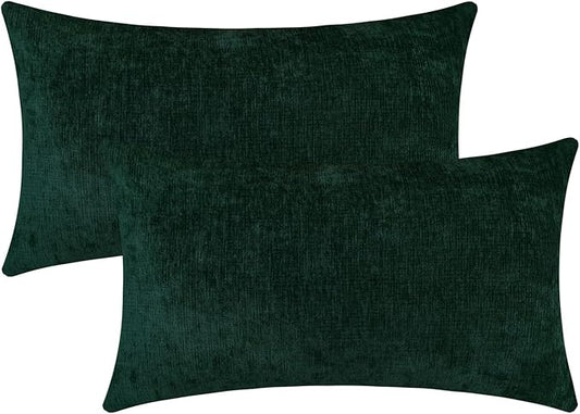 Jeneoo Hunter Green Decorative Throw Pillow Covers Soft Chenille Comfy Lumbar Couch Cushion Cases for Living Room Sofa Decor (Set of 2, 12 x 20 Inches)