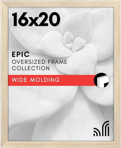 Americanflat 16x20 Picture Frame with Polished Plexiglass - Wide Picture Frames Made of Engineered Wood for Vertical or Horizontal Wall Display - Epic Collection - Natural Oak