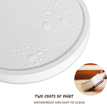 Round Decorative Tray Wood Bathroom Counter Organizer Farmhouse Kitchen Decor Wooden Riser for Soap Dish, Perfume, Candle, Sponge, 8" - White
