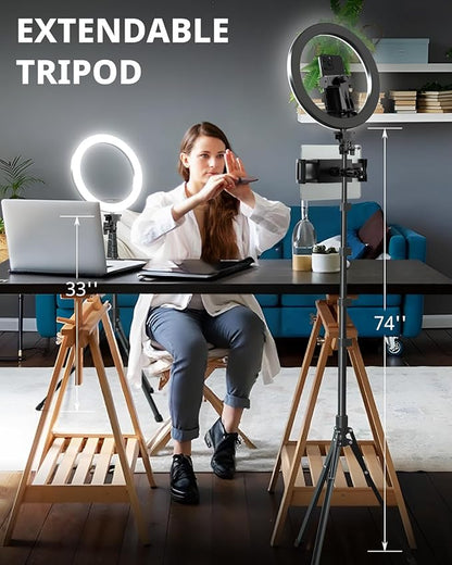 UBeesize 12" Ring Light with 74" Extendable Tripod Stand & iPad, Phone Holder, LED Circle Light with Phone,Tablet Holder for Video Recording, Photography, Live Stream, Makeup, Webcam, TikTok, YouTube
