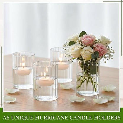 6 Pcs 6 Inch Tall Glass Ribbed Cylinder Vases Clear Floating Candle Flower Vase in Bulk, Hurricane Candle Holder for Wedding Housewarming Gift Table Centerpieces