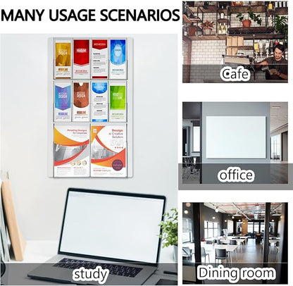 Weysat Acrylic Brochure Holder Wall Mount, Clear Plastic Pamphlet Holder Magazine Display Trifold Flyer Rack Hanging Literature Storage Organizer(2 Magazine Pockets, 8 Pamphlet Pockets)