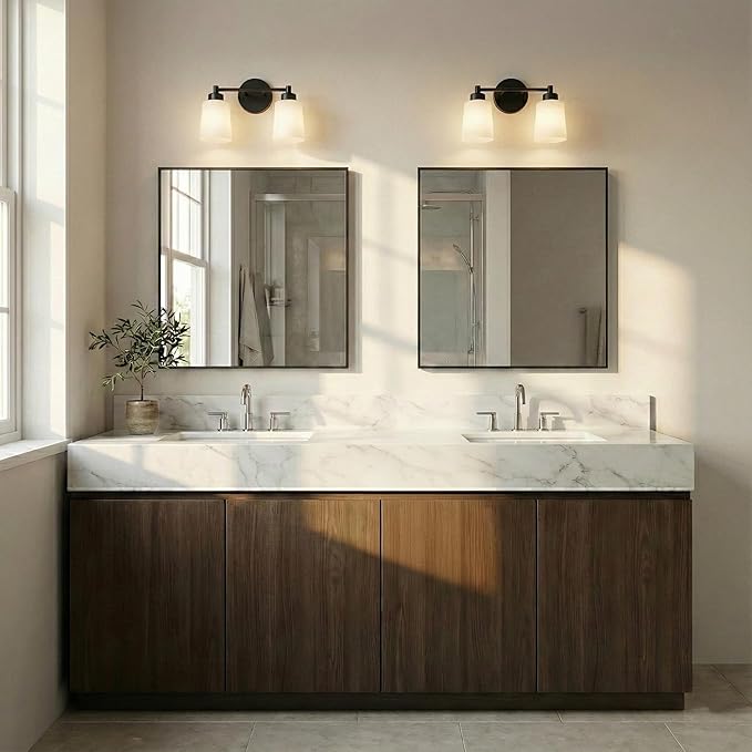 30''x30'' Square Black Bathroom Mirror, Matte Metal Framed Wall Mirror, Modern Geometric Vanity Mirror for Double Sink, Farmhouse Decor, Flush Mount