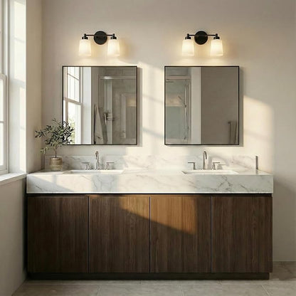 30''x30'' Square Black Bathroom Mirror, Matte Metal Framed Wall Mirror, Modern Geometric Vanity Mirror for Double Sink, Farmhouse Decor, Flush Mount