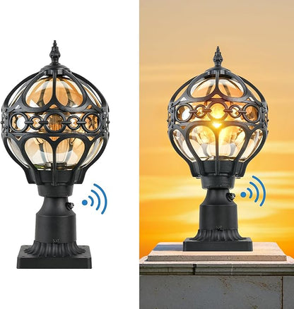 Dusk to Dawn Outdoor Lamp Post Lights, Aluminum Rust-proof Globe Post Light for Porch Front Door Driveway Lawn Garden, Black Sphere Exterior Pillar Post Light, Hardwired 3" Pier Mount Post Lantern