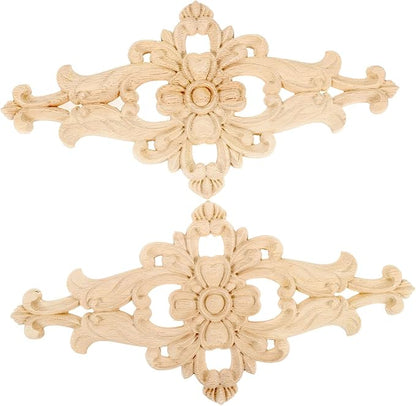 MUXSAM Wood Carved Appliques Furniture Decorative Onlays, 1Pc Unpainted DIY Center Carving Decal for Door Wall Ceiling Cabinet Dresser Mirror Bed Mantel Bench Decoration, 27x14cm/10.63"x5.51"