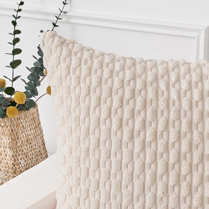 Kevin Textile 12x20 Inch Pillow Cover 1 Pack Boho Decorative Soft Striped Corduroy Lumbar Farmhouse Solid Color Accent Rectangle Cushion Case for Living Room Couch Sofa Bed, Cream White