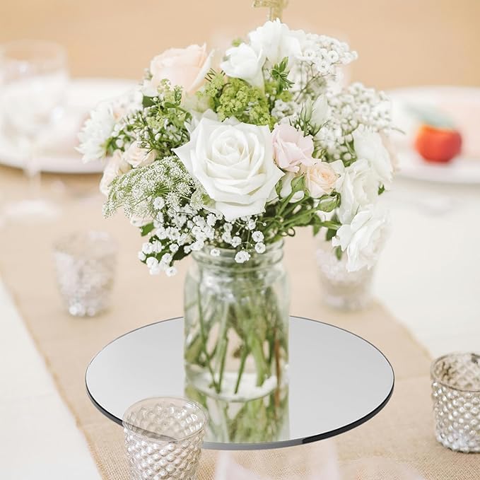 10 Pack Round Mirrors for Centerpieces, 10inch Circle Mirror Centerpieces for Tables, Mirror Tiles for Wall Table Wedding Centerpieces Mirror Plates for Candle Wedding DIY Craft Decorations