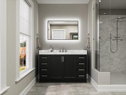 TETOTE 40 x 24 Backlit Mirror Brushed Black Metal Frame LED Light Vanity 3-Color White/Warm/Natural Stepless Dimmable Anti-Fog Backlight Mirror Wall-Mounted