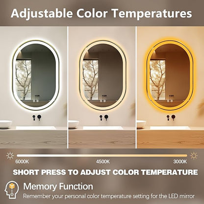 Niccy Oval LED Mirror for Bathroom, 40x24 Front Lit + Backlit Vanity Mirrors with Light Anti-Fog, Shatter-Proof, 3 Colors, Makeup Mirror with Old Gold Frame (Horizontal/Vertical)