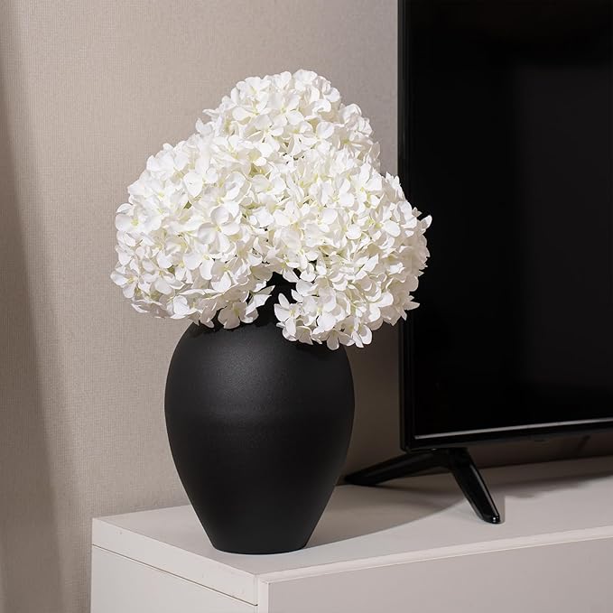 Matte Black Metal Vase, 9.5 Inch Tall Oval Shaped Decorative Flower Vase for Tabletop, Minimalist Modern Home Décor, Centerpieces for Living Room, Dining Room, Wedding or Office