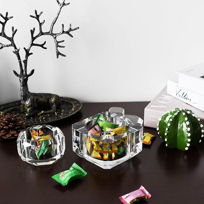 Kitcom Crystal Boxes of Glass Candy Dish Hand-Cut Home Decorative Jewelry Box Candy Jar W 3.15" x H 1.97", Comes With Gift Box