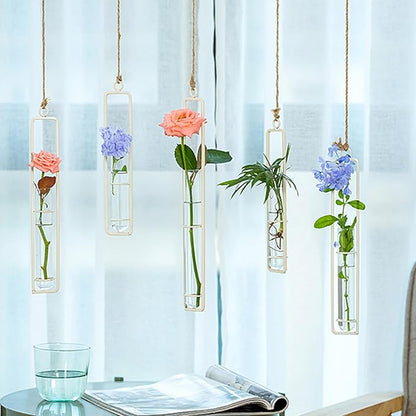 Sziqiqi Hanging Clear Glass Propagation Station Tube Vases for Cuttings, Buds, Greenery Hydroponic Plant Propagation Home Balcony Bath Wall Decoration Floral Container Set of 3 Ivory